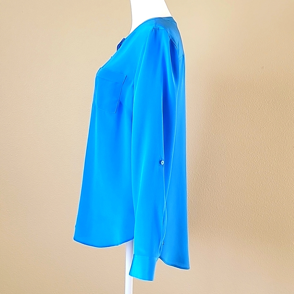 Talbots 100% Silk Blouse S Bright Blue Washable Silk Minimalist Luxe Top - Picture 10 of 17